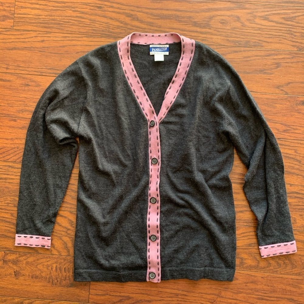 Pendleton contrast stitch wool cardigan. Medium